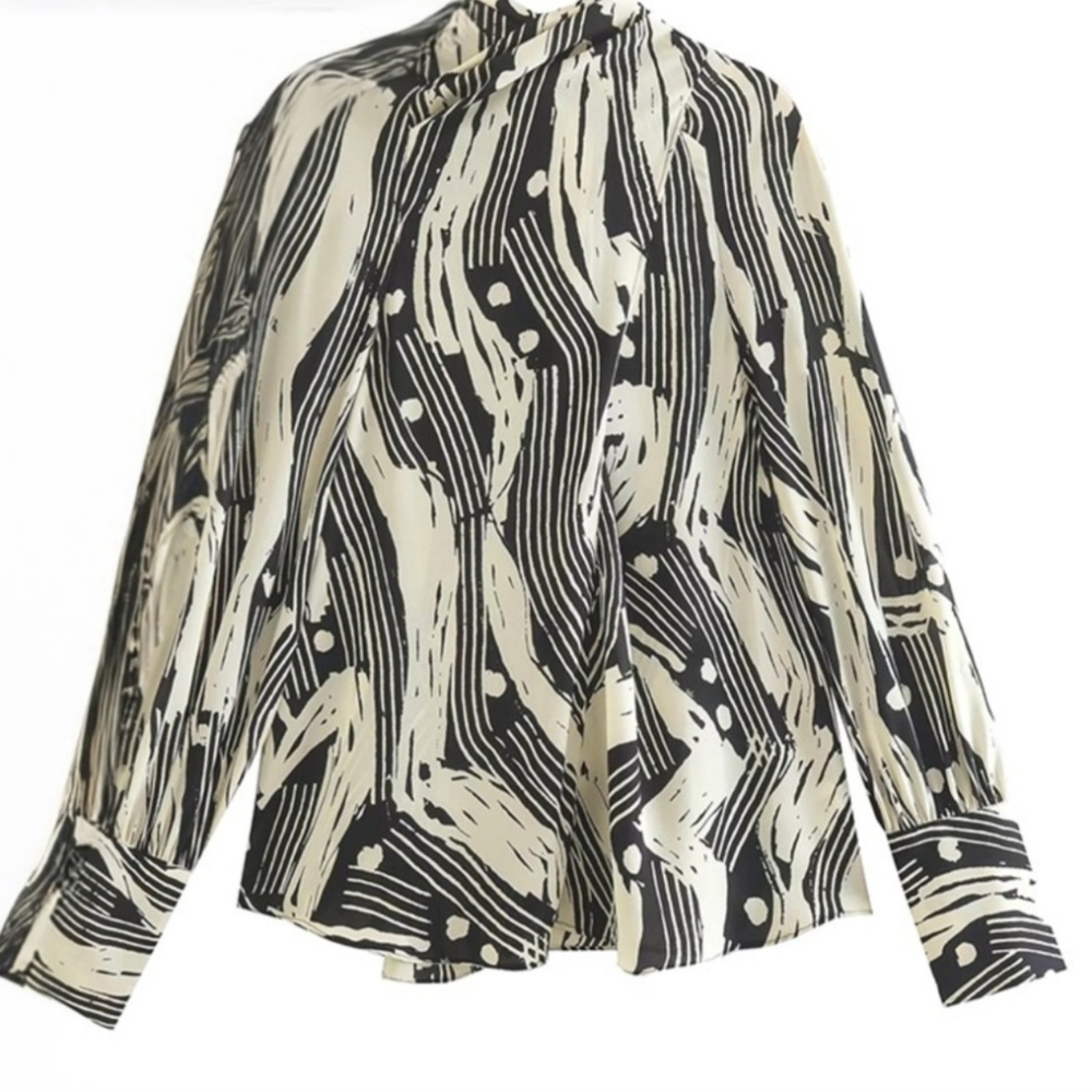 ZARA | cross cross front back tie stripe blouse